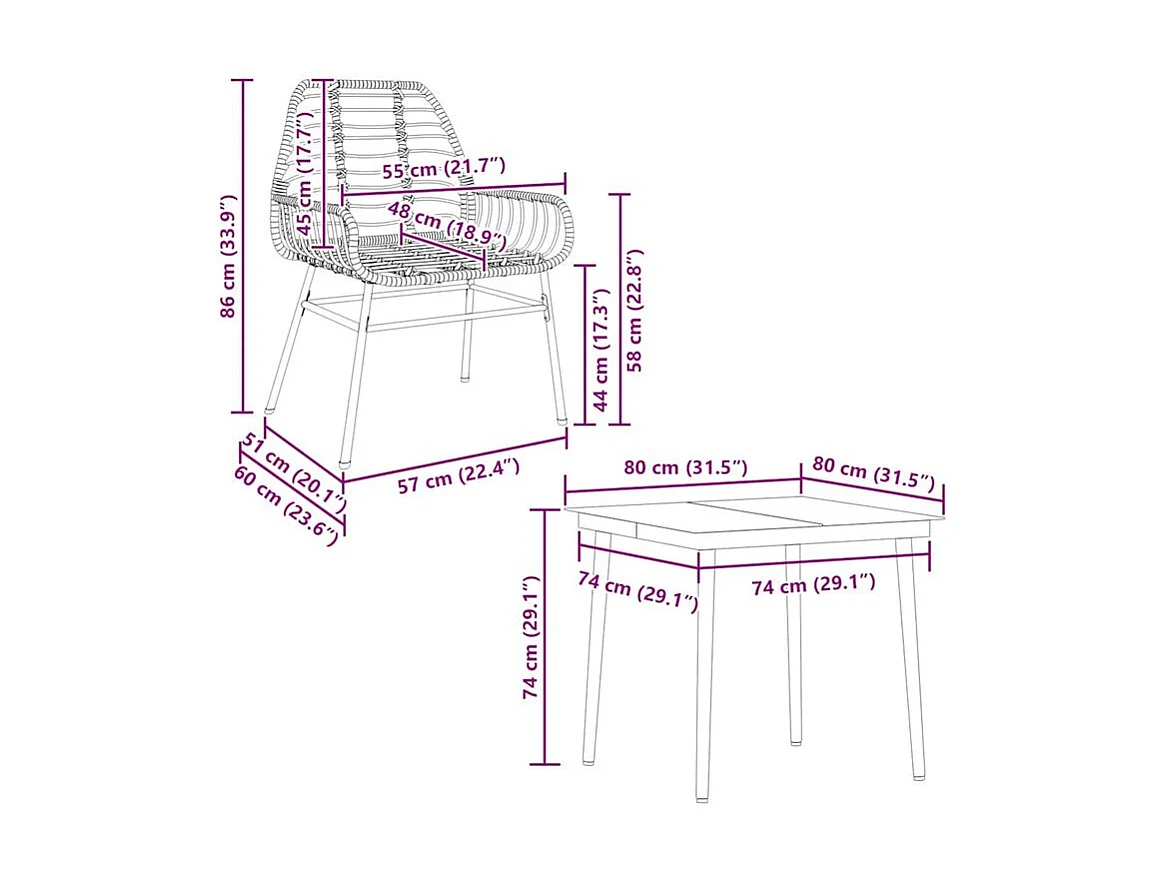Ensemble à manger jardin 5pcs marron poly rotin verre