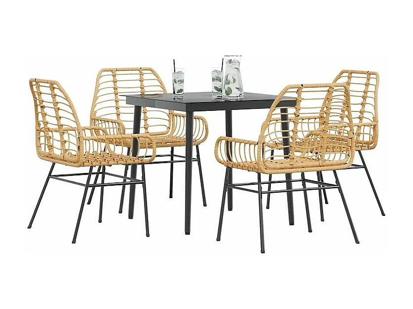 Ensemble à manger jardin 5pcs marron poly rotin verre