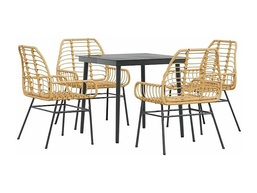 Ensemble à manger jardin 5pcs marron poly rotin verre