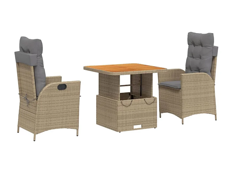 Ensemble à manger de jardin et coussins 3 pcs Beige poly rotin