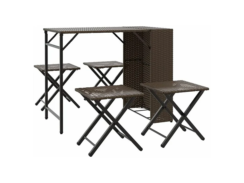 Ensemble à manger de jardin 5 pcs pliable marron résine tressée