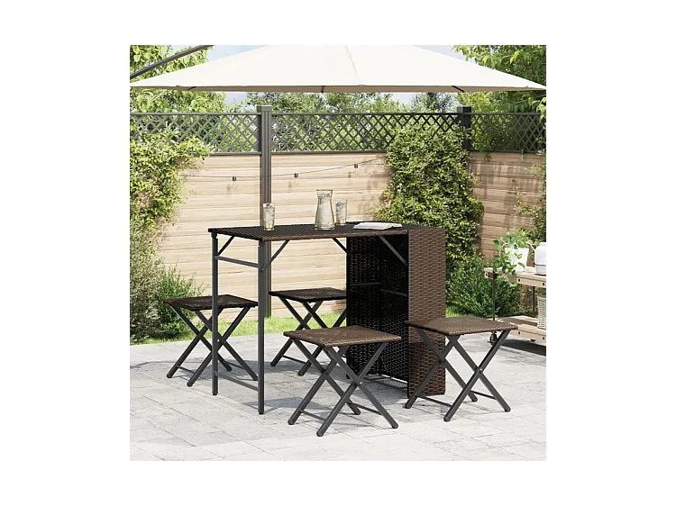 Ensemble à manger de jardin 5 pcs pliable marron résine tressée