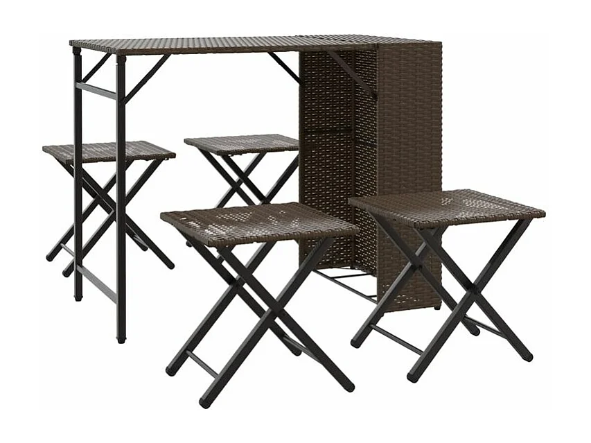 Ensemble à manger de jardin 5 pcs pliable marron résine tressée