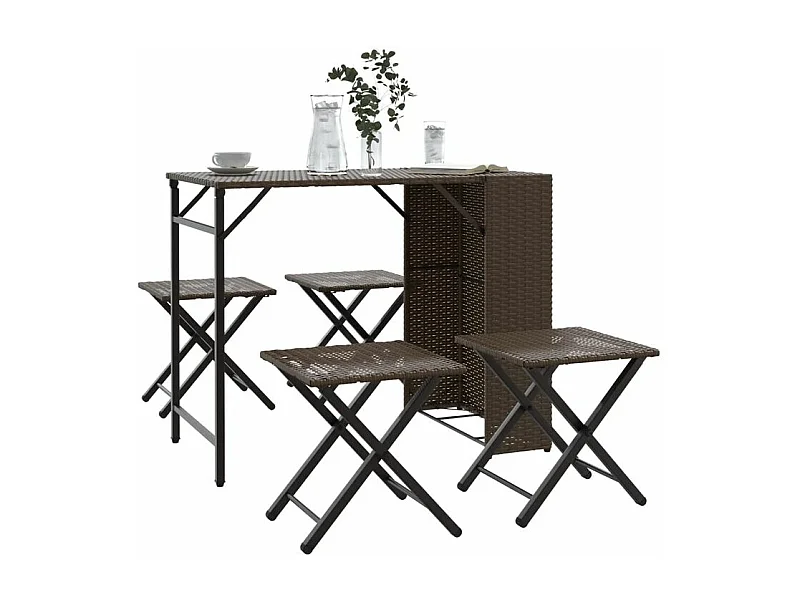 Ensemble à manger de jardin 5 pcs pliable marron résine tressée