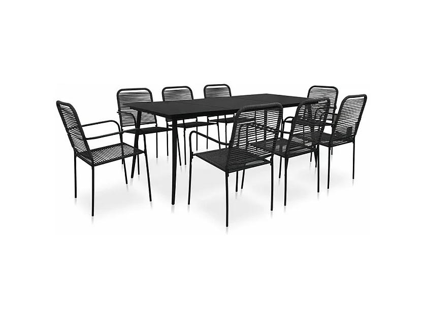 Mobilier à dîner d'extérieur 9 pcs Corde en coton et acier Noir