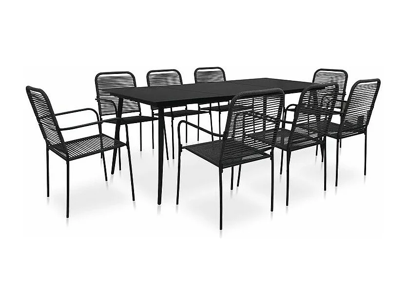 Mobilier à dîner d'extérieur 9 pcs Corde en coton et acier Noir