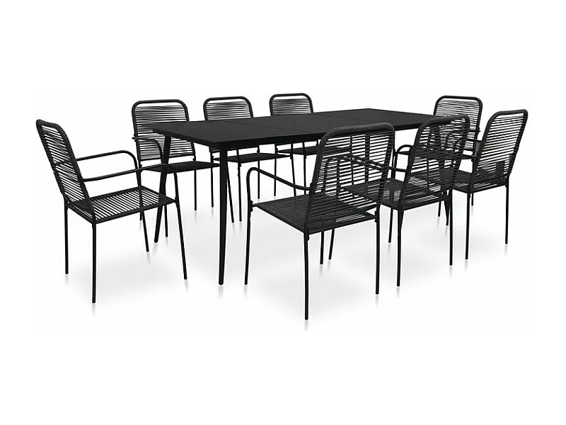Mobilier à dîner d'extérieur 9 pcs Corde en coton et acier Noir