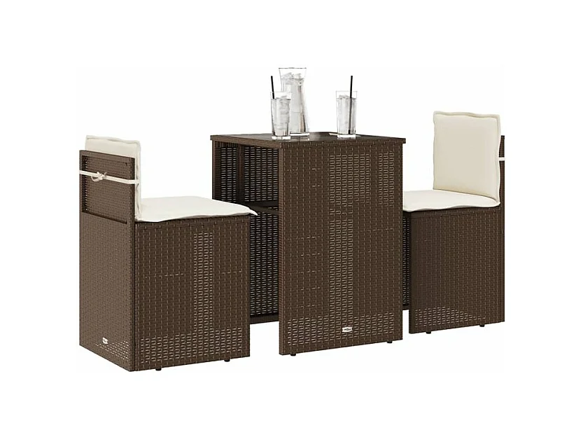 Ensemble de bistro 3 pcs avec coussins marron résine tressée