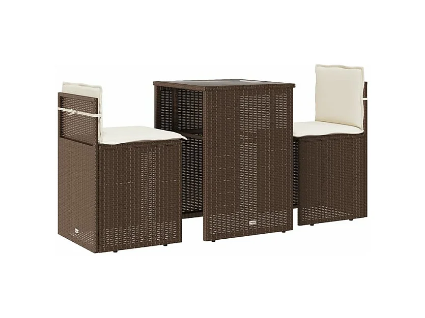 Ensemble de bistro 3 pcs avec coussins marron résine tressée