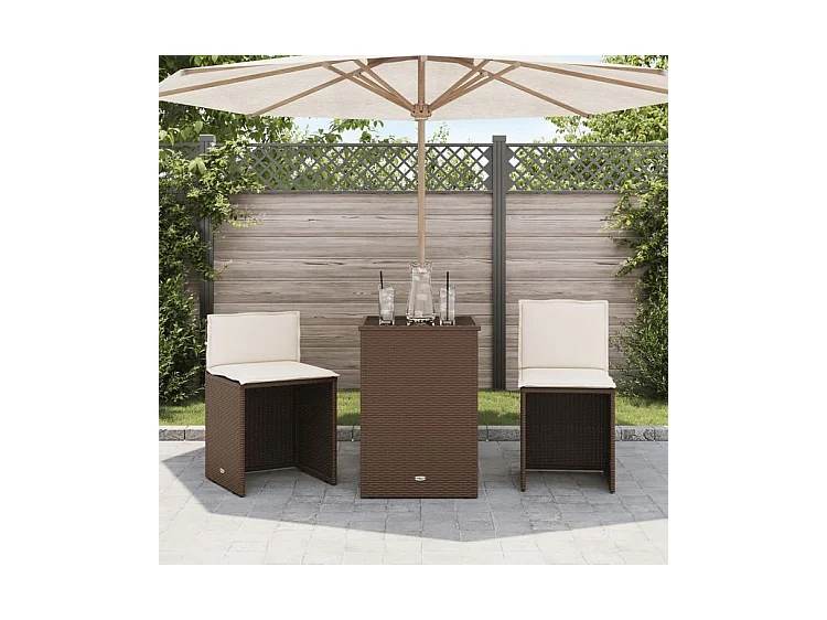 Ensemble de bistro 3 pcs avec coussins marron résine tressée