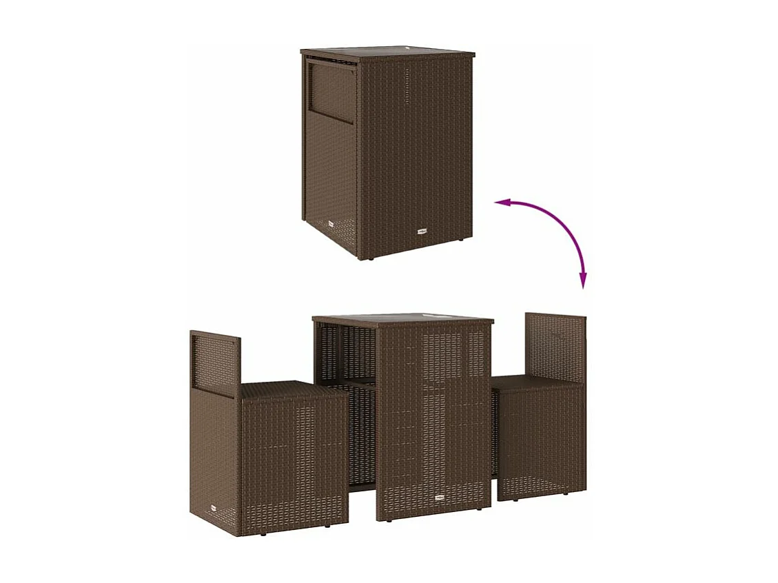 Ensemble de bistro 3 pcs avec coussins marron résine tressée