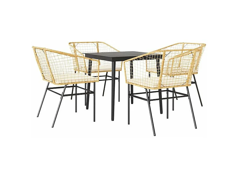 Ensemble à manger jardin coussins 5pcs marron poly rotin verre