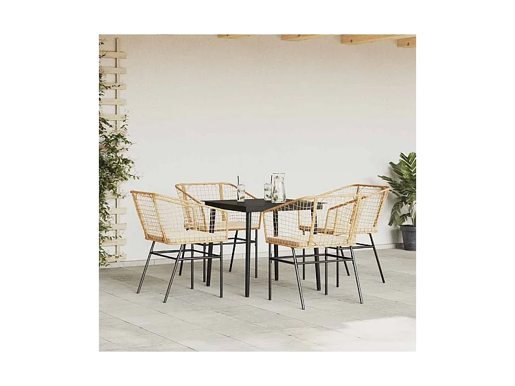 Ensemble à manger jardin coussins 5pcs marron poly rotin verre