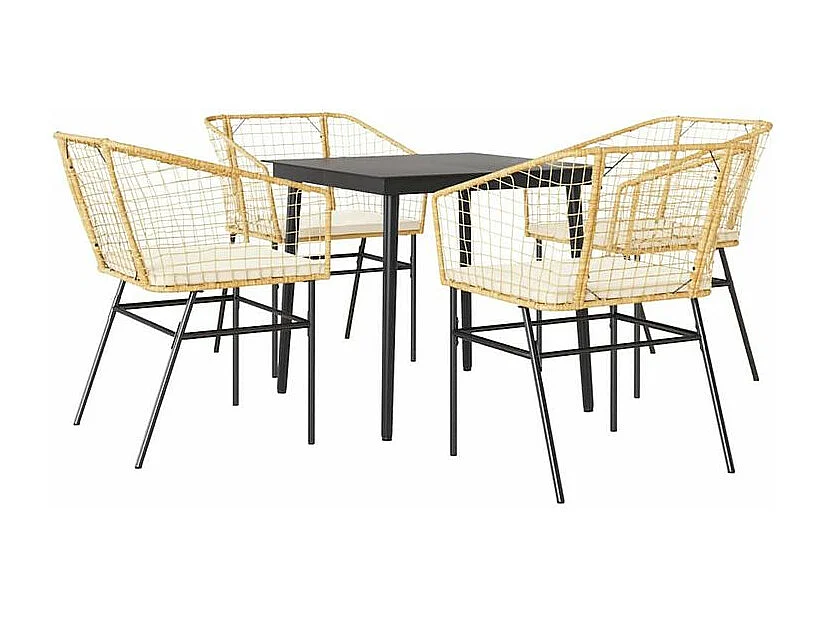 Ensemble à manger jardin coussins 5pcs marron poly rotin verre