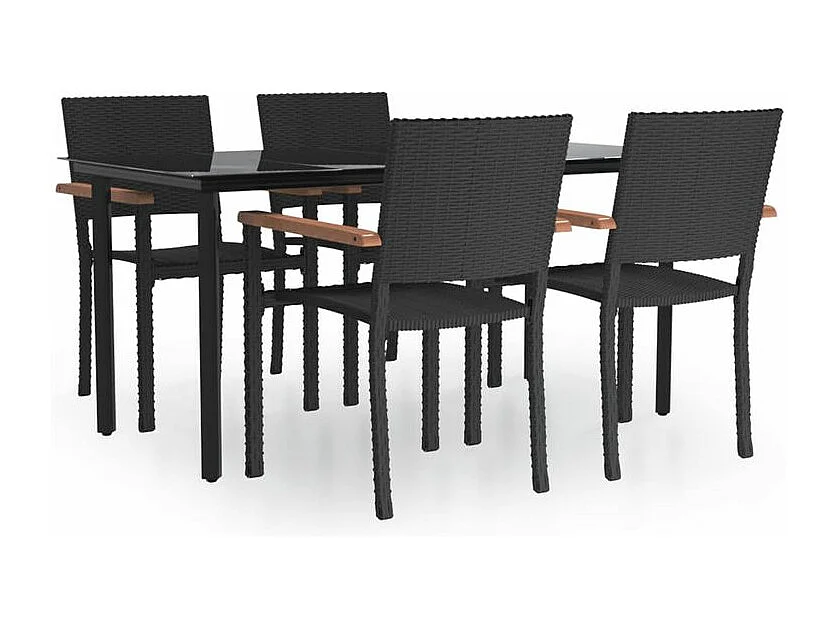 Ensemble à manger de jardin 5 pcs Noir Résine tressée