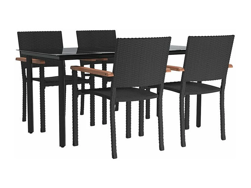 Ensemble à manger de jardin 5 pcs Noir Résine tressée