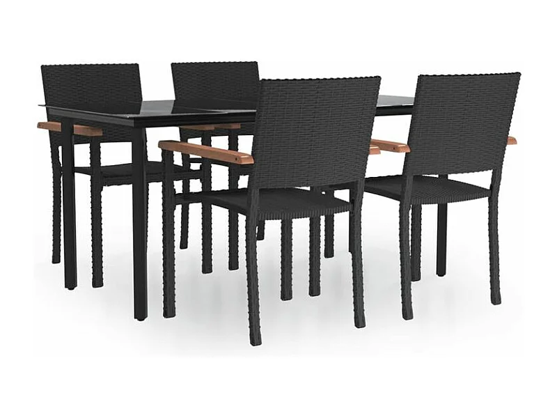 Ensemble à manger de jardin 5 pcs Noir Résine tressée