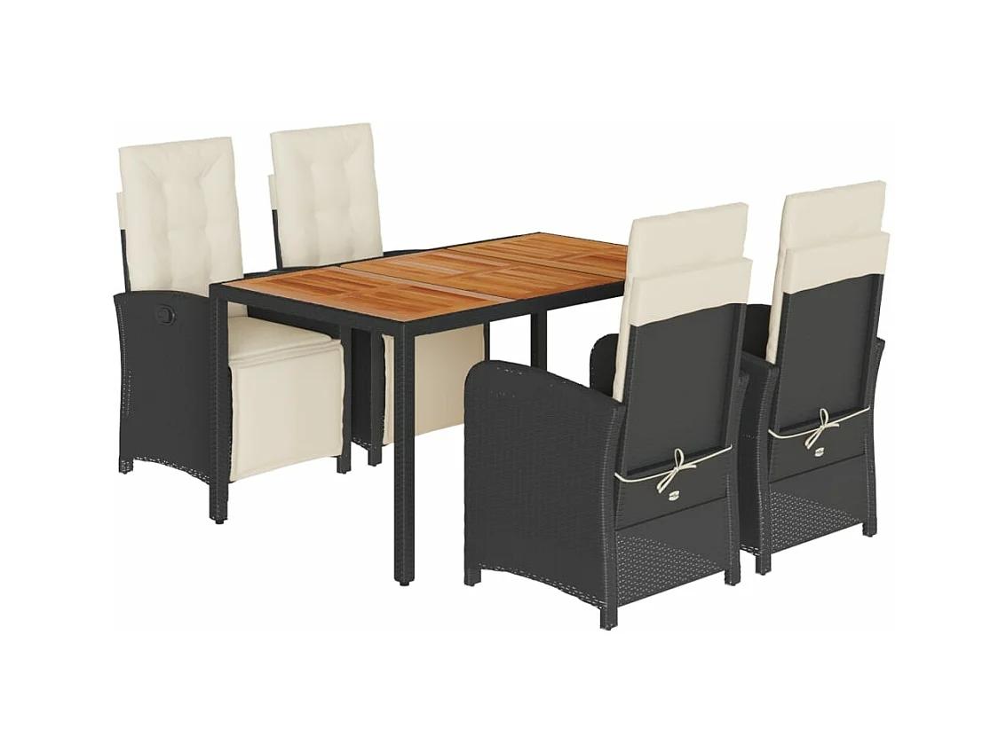 Ensemble à manger de jardin coussins 5pcs Noir Résine tressée