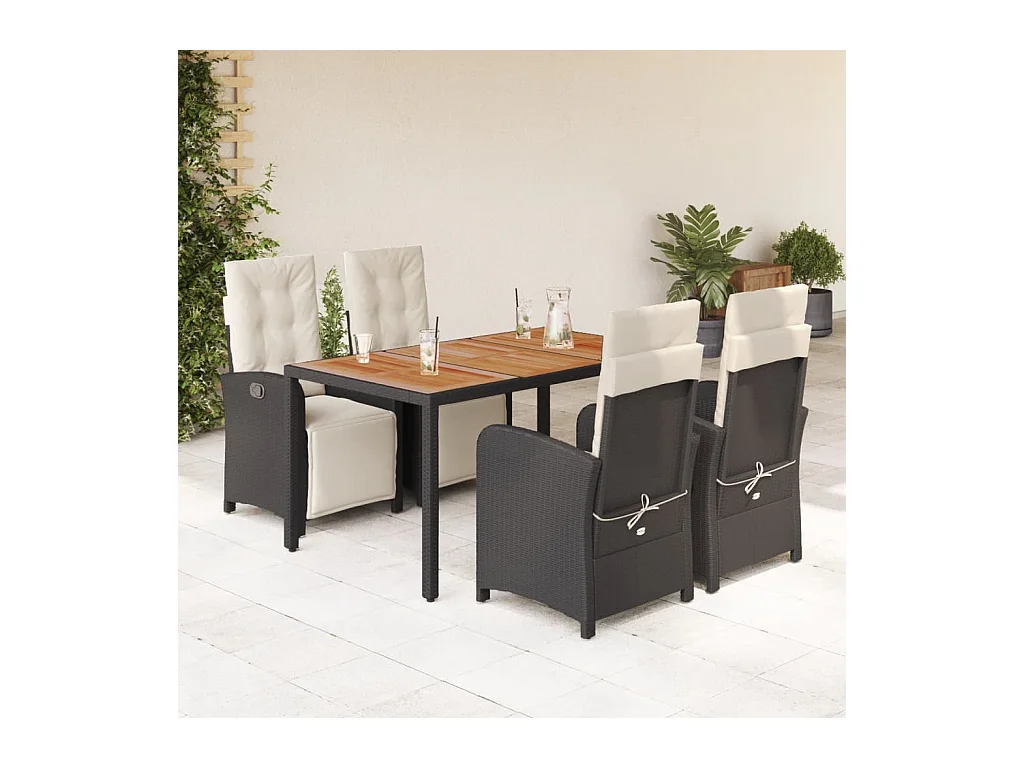 Ensemble à manger de jardin coussins 5pcs Noir Résine tressée