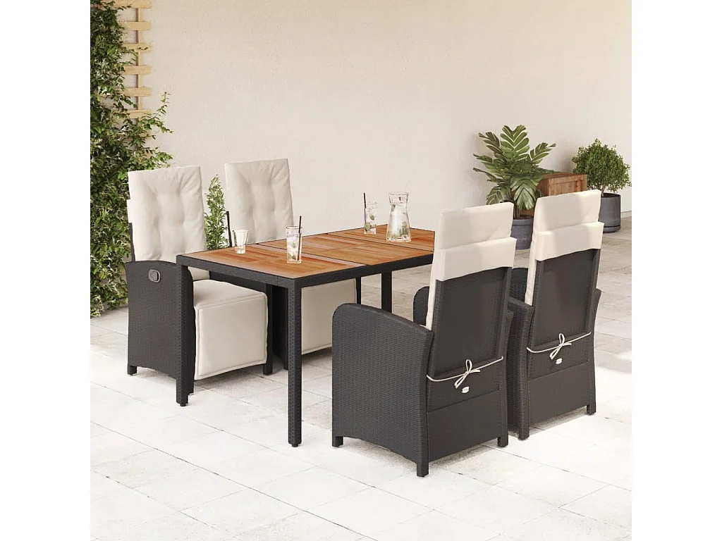 Ensemble à manger de jardin coussins 5pcs Noir Résine tressée