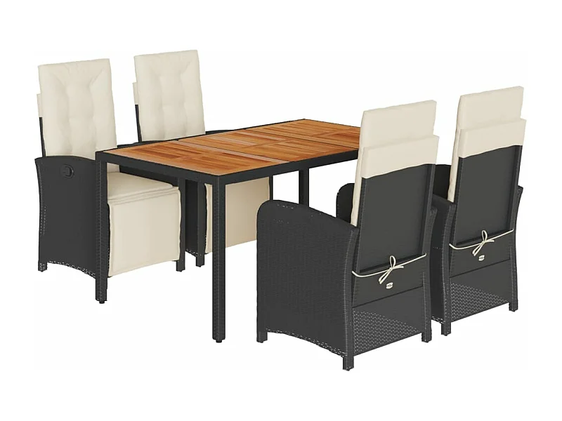 Ensemble à manger de jardin coussins 5pcs Noir Résine tressée