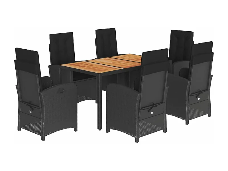 Ensemble à manger de jardin coussins 7pcs Noir Résine tressée