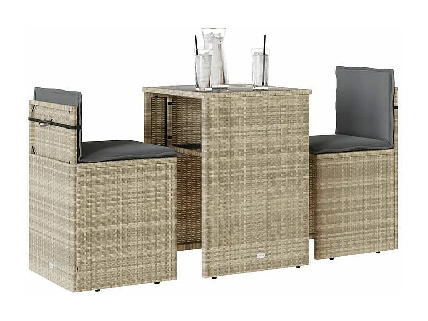 Ensemble de bistro 3 pcs et coussins gris clair résine tressée