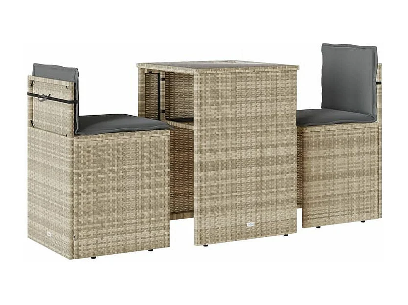 Ensemble de bistro 3 pcs et coussins gris clair résine tressée