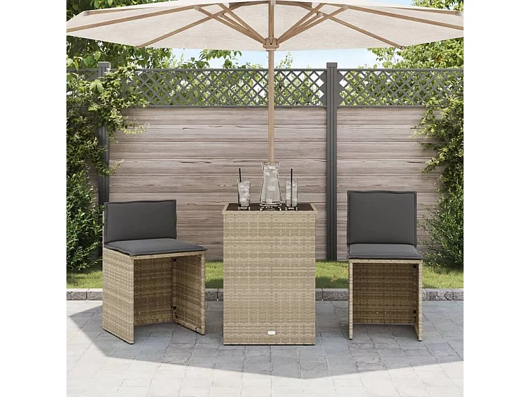 Ensemble de bistro 3 pcs et coussins gris clair résine tressée