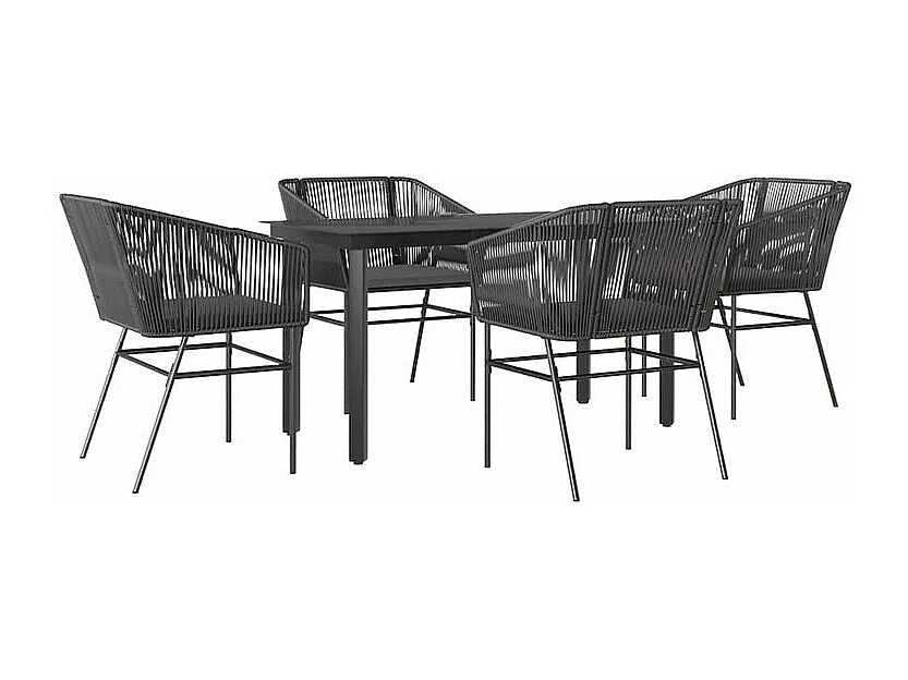 Ensemble à manger de jardin et coussins 5 pcs noir rotin verre