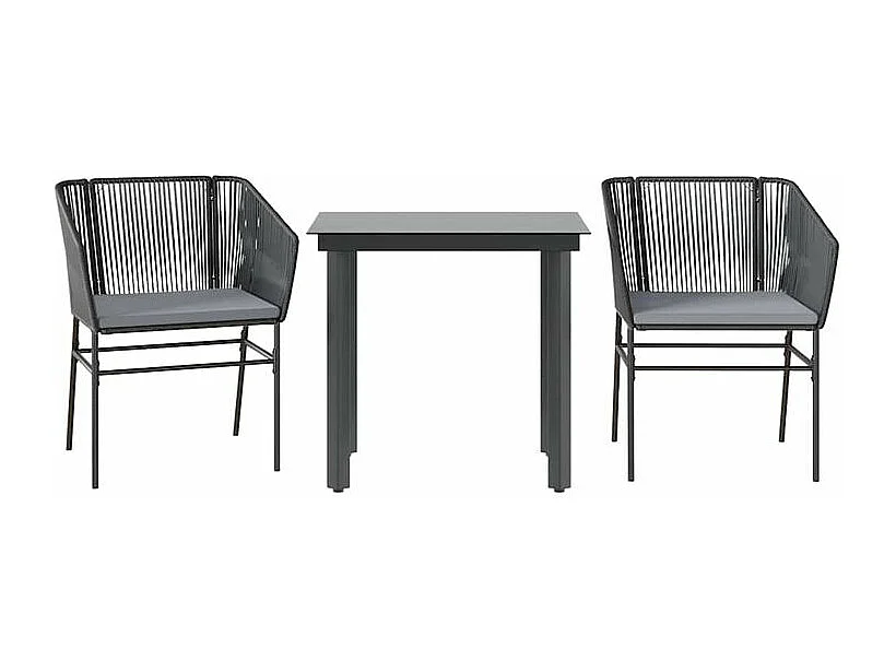 Ensemble à manger de jardin et coussins 3 pcs noir rotin verre