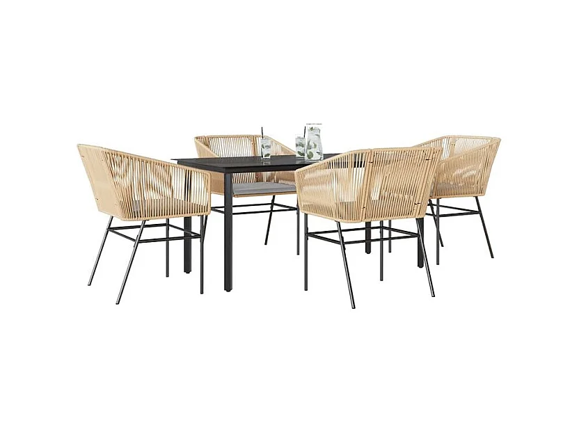 Ensemble à manger jardin coussins 5pcs marron poly rotin verre