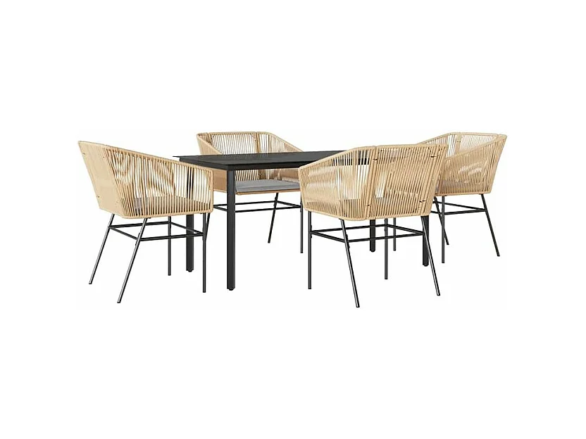 Ensemble à manger jardin coussins 5pcs marron poly rotin verre