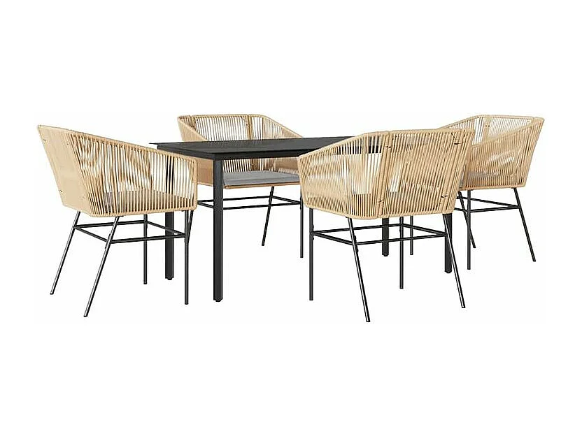 Ensemble à manger jardin coussins 5pcs marron poly rotin verre