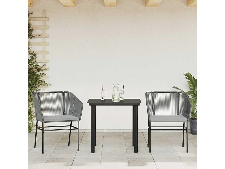 Ensemble à manger jardin coussins 3 pcs gris poly rotin verre