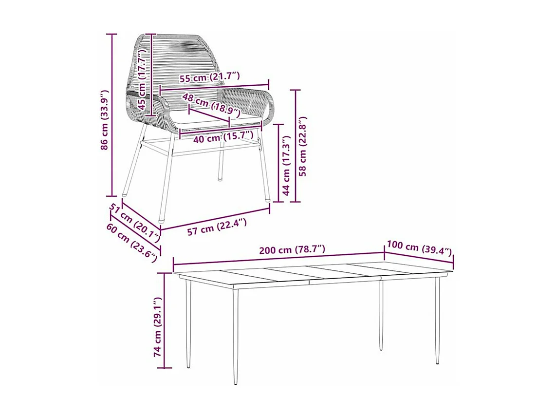 Ensemble à manger jardin coussins 9pcs marron poly rotin verre