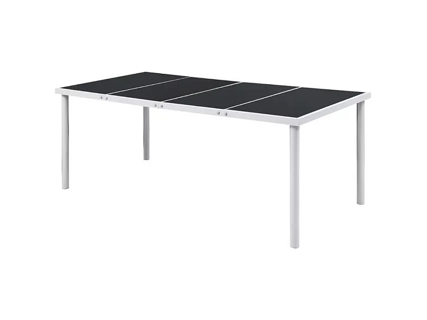 Table rectangulaire et 8 chaises de jardin métal gris et noir Bachra