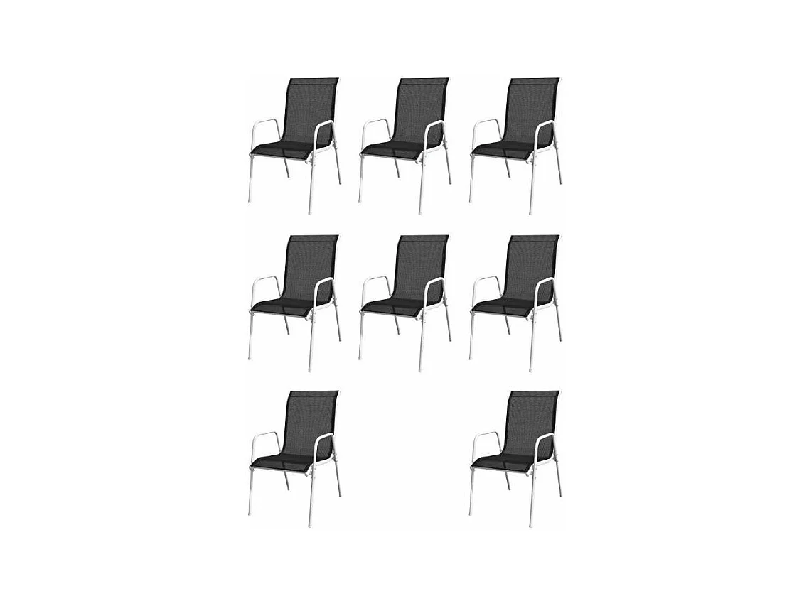 Table rectangulaire et 8 chaises de jardin métal gris et noir Bachra