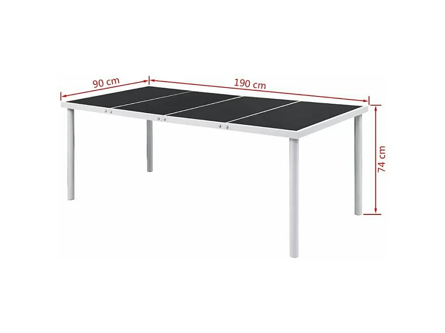 Table rectangulaire et 8 chaises de jardin métal gris et noir Bachra