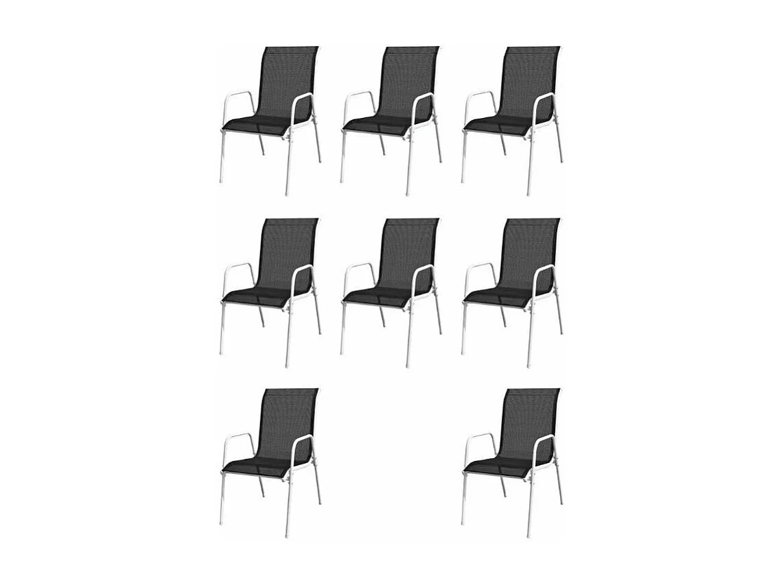 Table rectangulaire et 8 chaises de jardin métal gris et noir Bachra