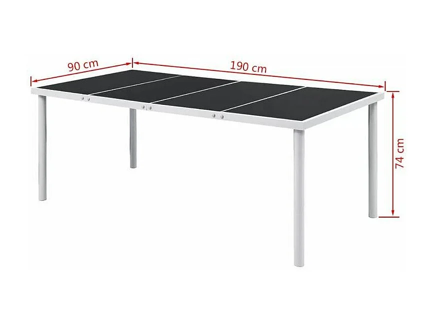 Table rectangulaire et 8 chaises de jardin métal gris et noir Bachra