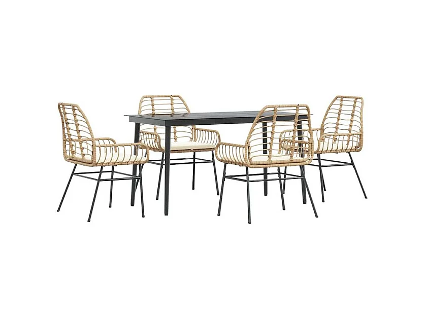 Ensemble à manger jardin coussins 5pcs marron poly rotin verre