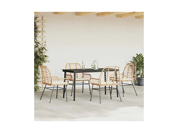 Ensemble à manger jardin coussins 5pcs marron poly rotin verre