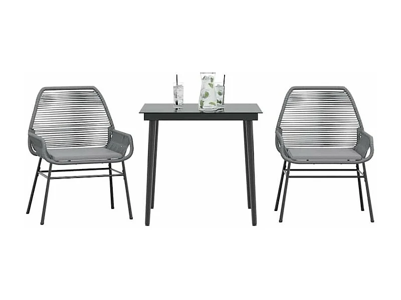 Ensemble à manger jardin coussins 3 pcs gris poly rotin verre