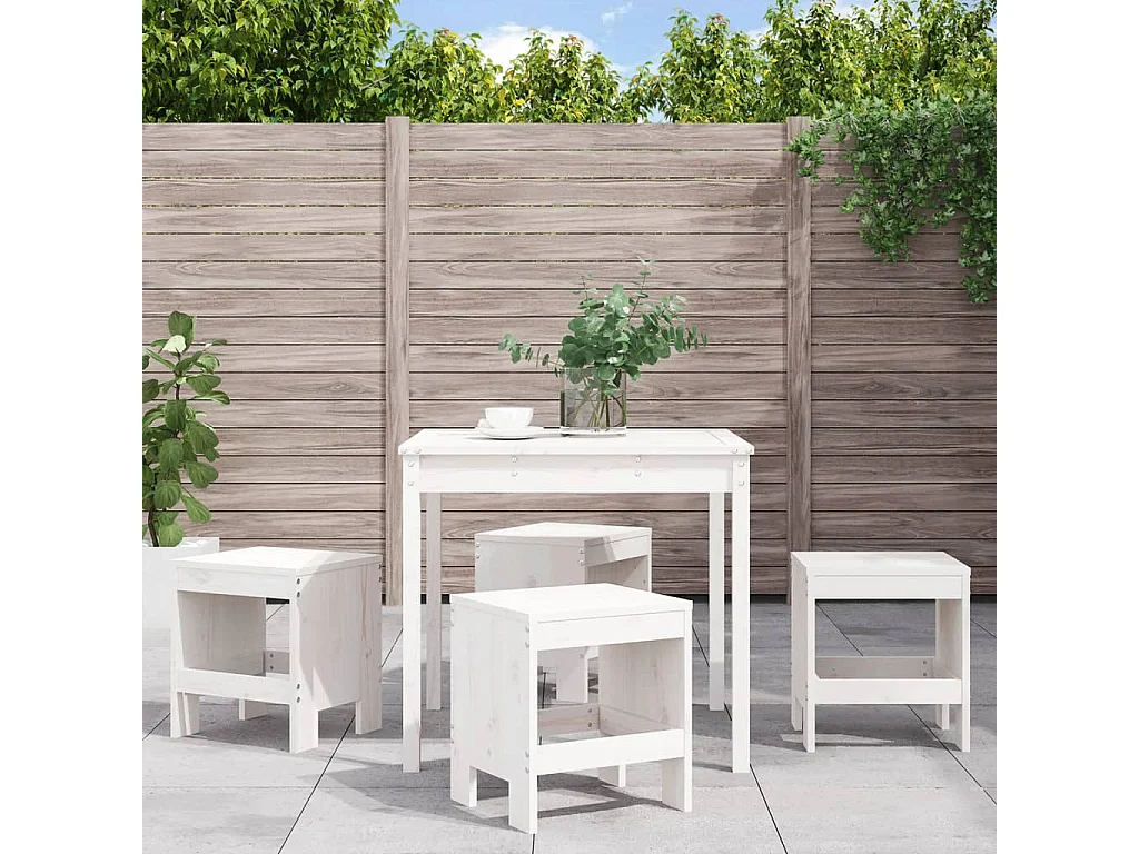 Ensemble à manger de jardin 5pcs blanc bois massif de pin