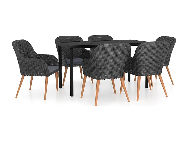 Ensemble de salle à manger de jardin avec coussins 7 pcs Noir 7