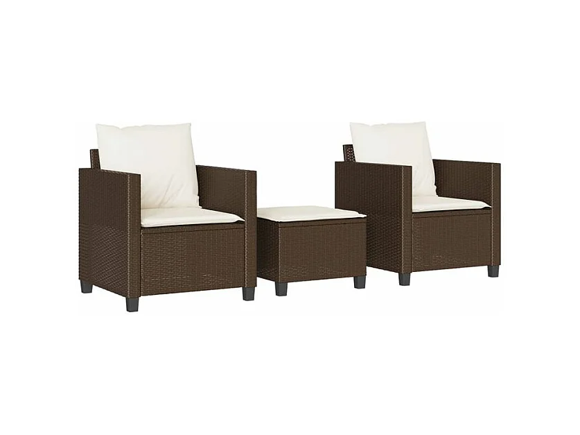 Ensemble de bistro 3 pcs avec coussins marron résine tressée