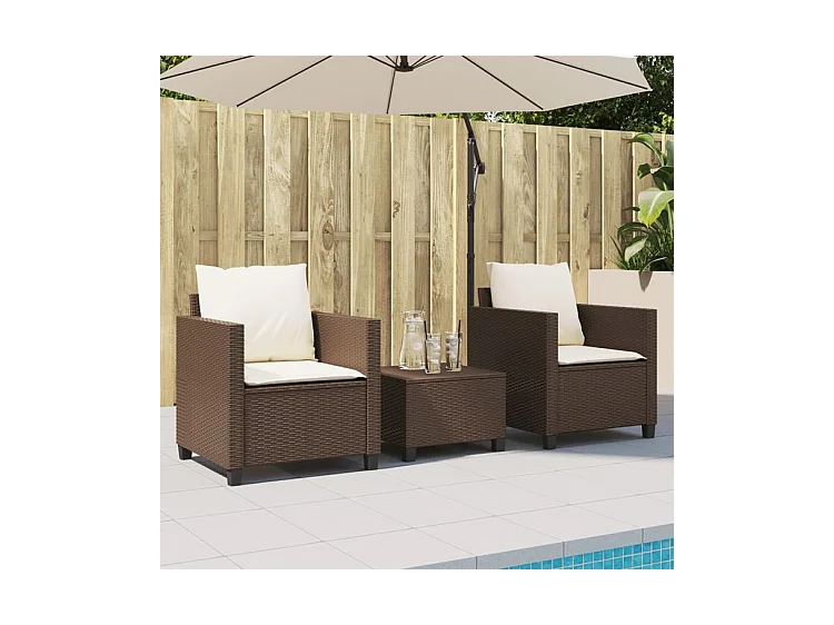 Ensemble de bistro 3 pcs avec coussins marron résine tressée