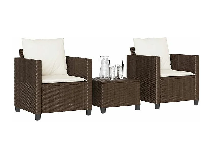 Ensemble de bistro 3 pcs avec coussins marron résine tressée