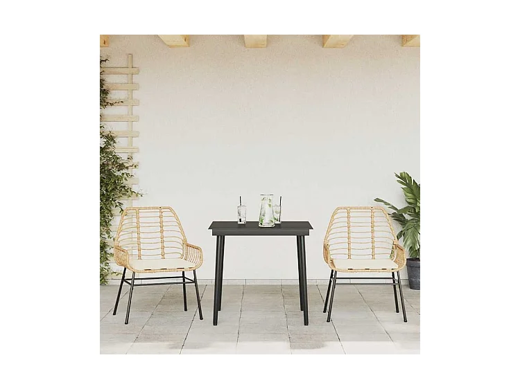 Ensemble à manger jardin coussins 3pcs marron poly rotin verre